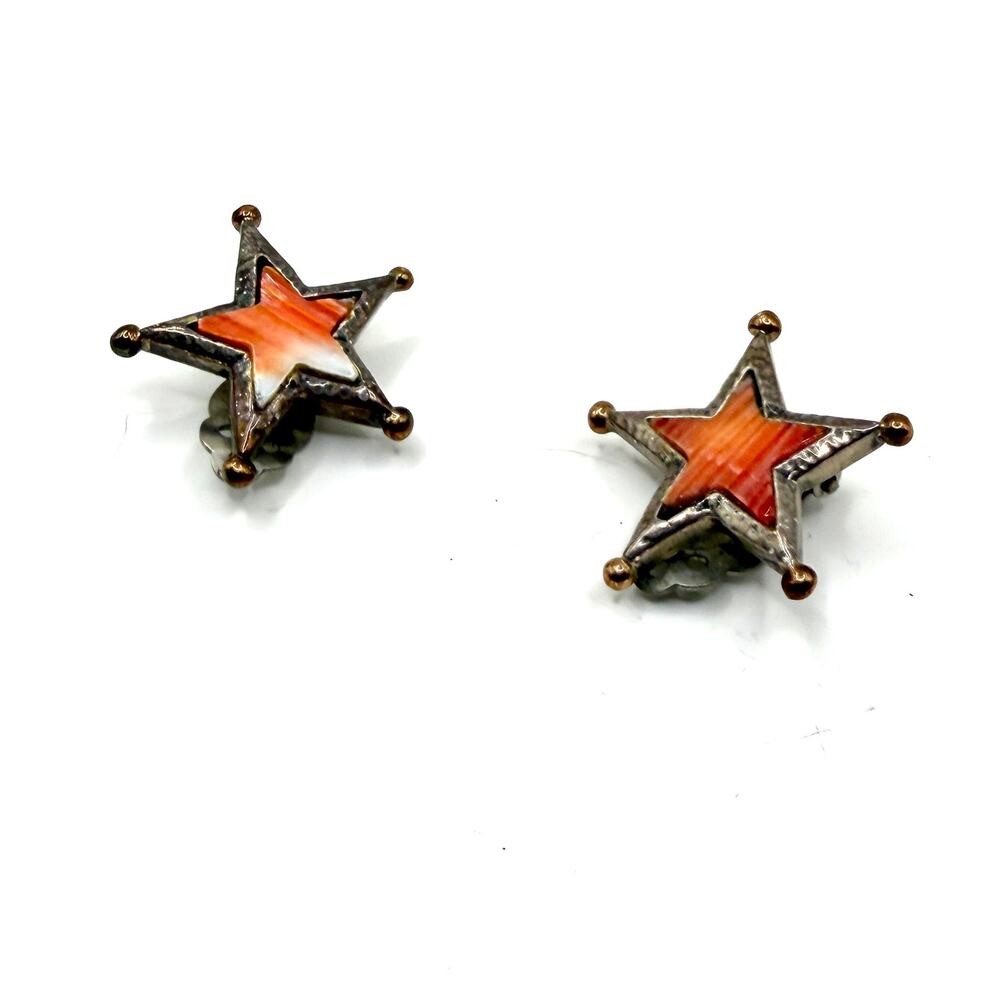 Vintage 90s Dian Malouf Sterling Silver 14K Gold Spiny Oyster Star Clip Earrings